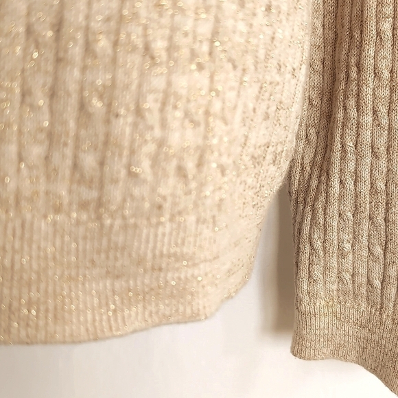 Jeanne Pierre Women’s Long Sleeve Cream & Gold Glitter Turtle Neck Sweater - XL - Picture 6 of 9